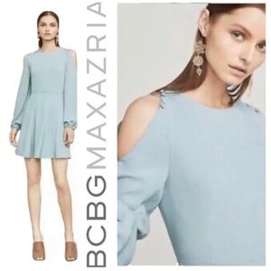 Cold Shoulder Button Detail Dress BCBG Max Azria Size XXS Blue Frost
